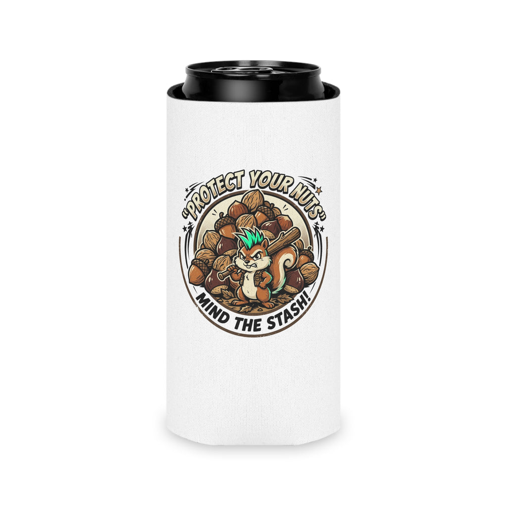 Can Cooler — “Protect Your Nuts” Squirrel Can Cooler | Funny Outdoor Drink Koozie