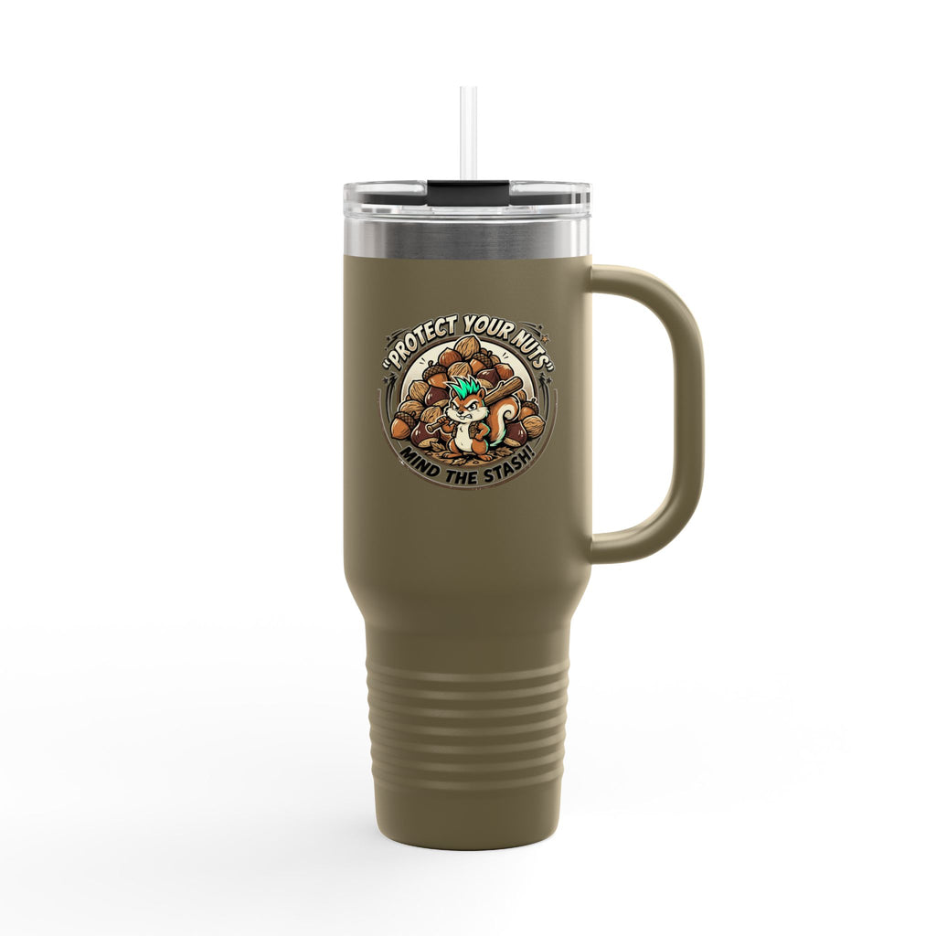 40oz Insulated Travel Mug — "Protect Your Nuts, Mind the Stash" Squirrel Design