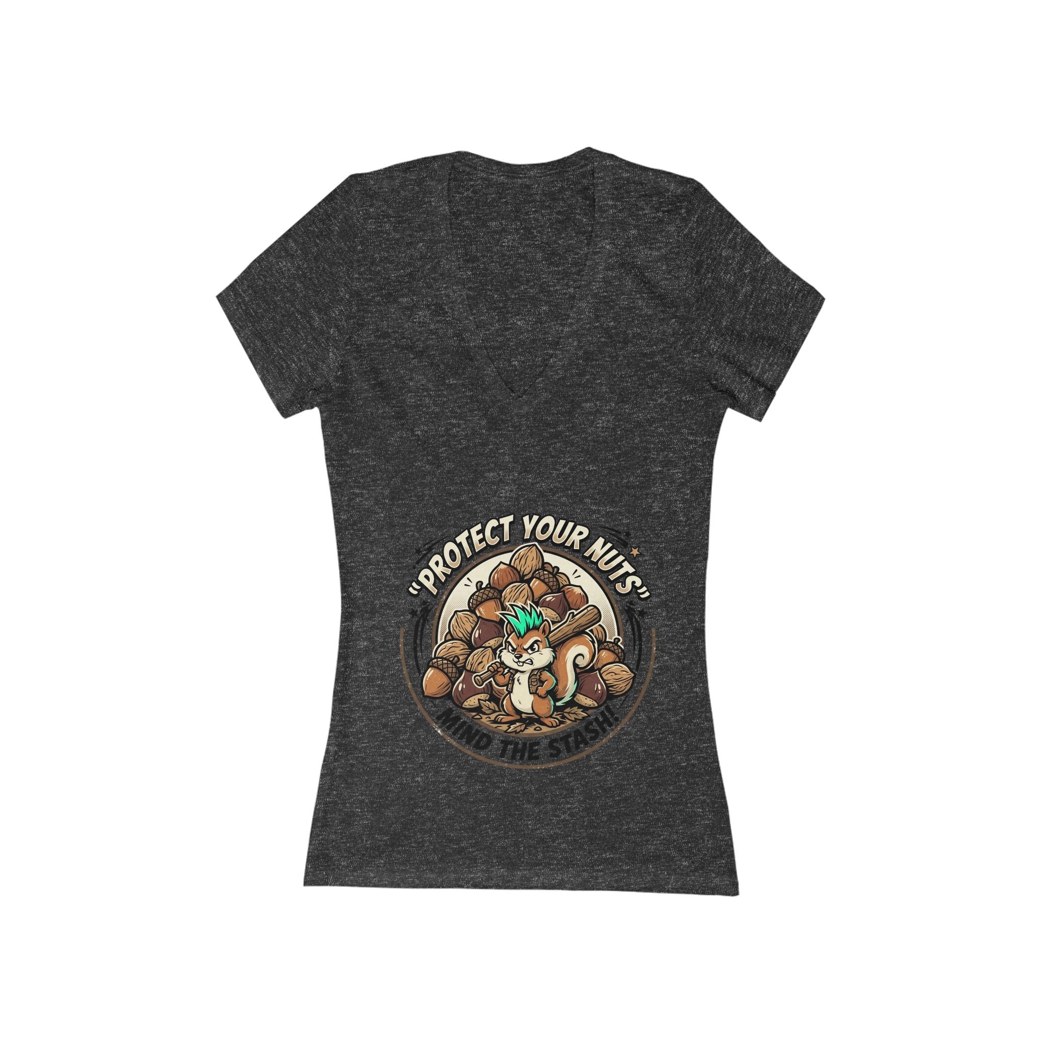 Women's V-Neck Tee — "Protect Your Herbs, Mind the Stash" Cat & Mushroom Graphic