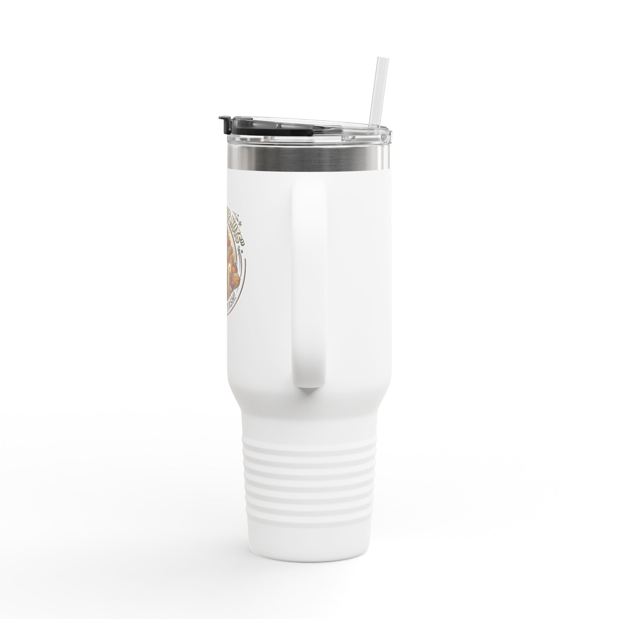 40oz Insulated Travel Mug — "Protect Your Nuts, Mind the Stash" Squirrel Design